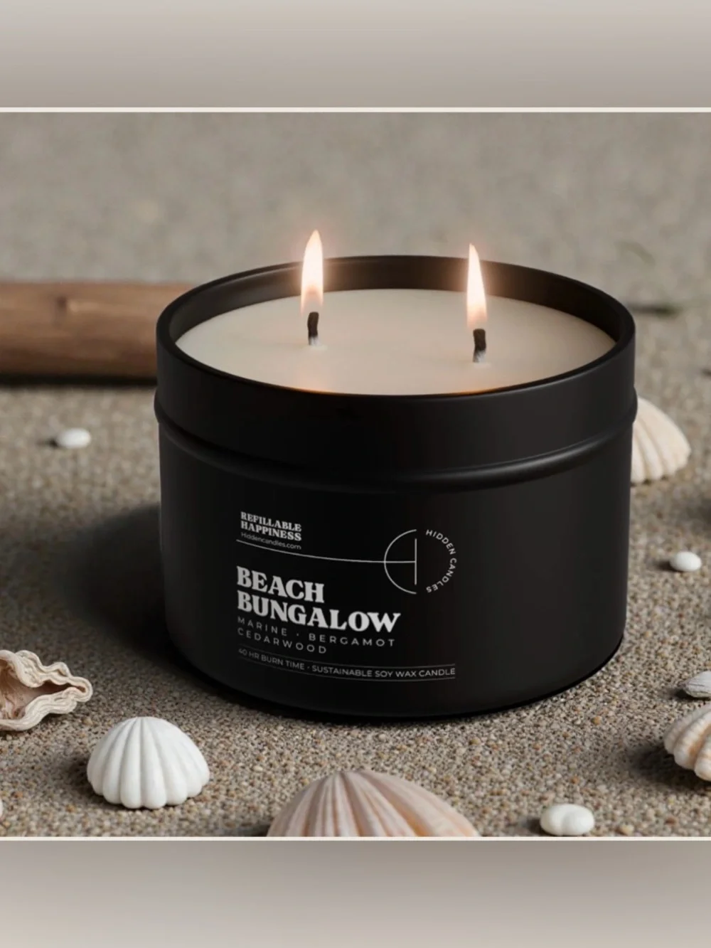 NEW Hidden Candles BEACH BUNGALOW 10.6 OZ – MARINE AIR, DRIFTWOOD & WHITE TEA